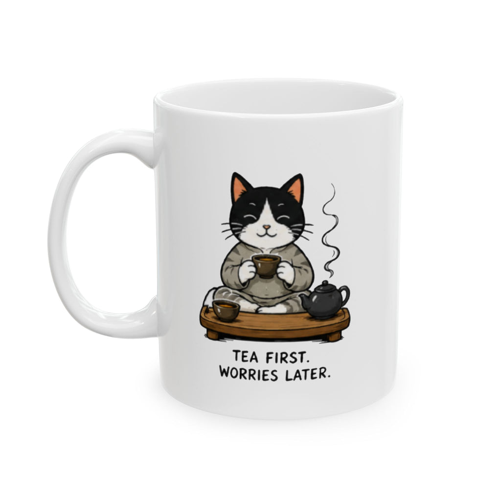 Cat Coffee Mug – Cute Cat Drinking Coffee Ceramic Mug (11oz & 15oz)