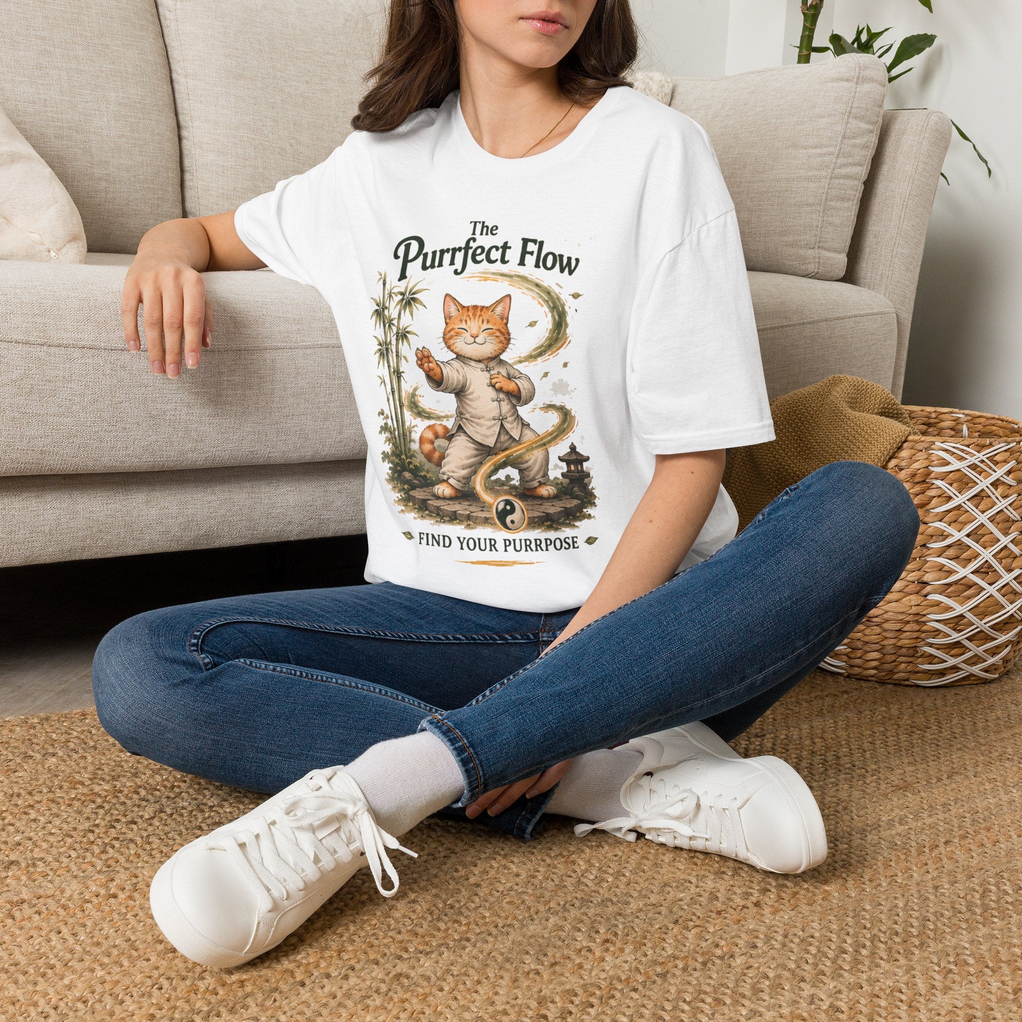 The Purrfect Flow Cat T-Shirt — Find Your Purrrpose Graphic Tee