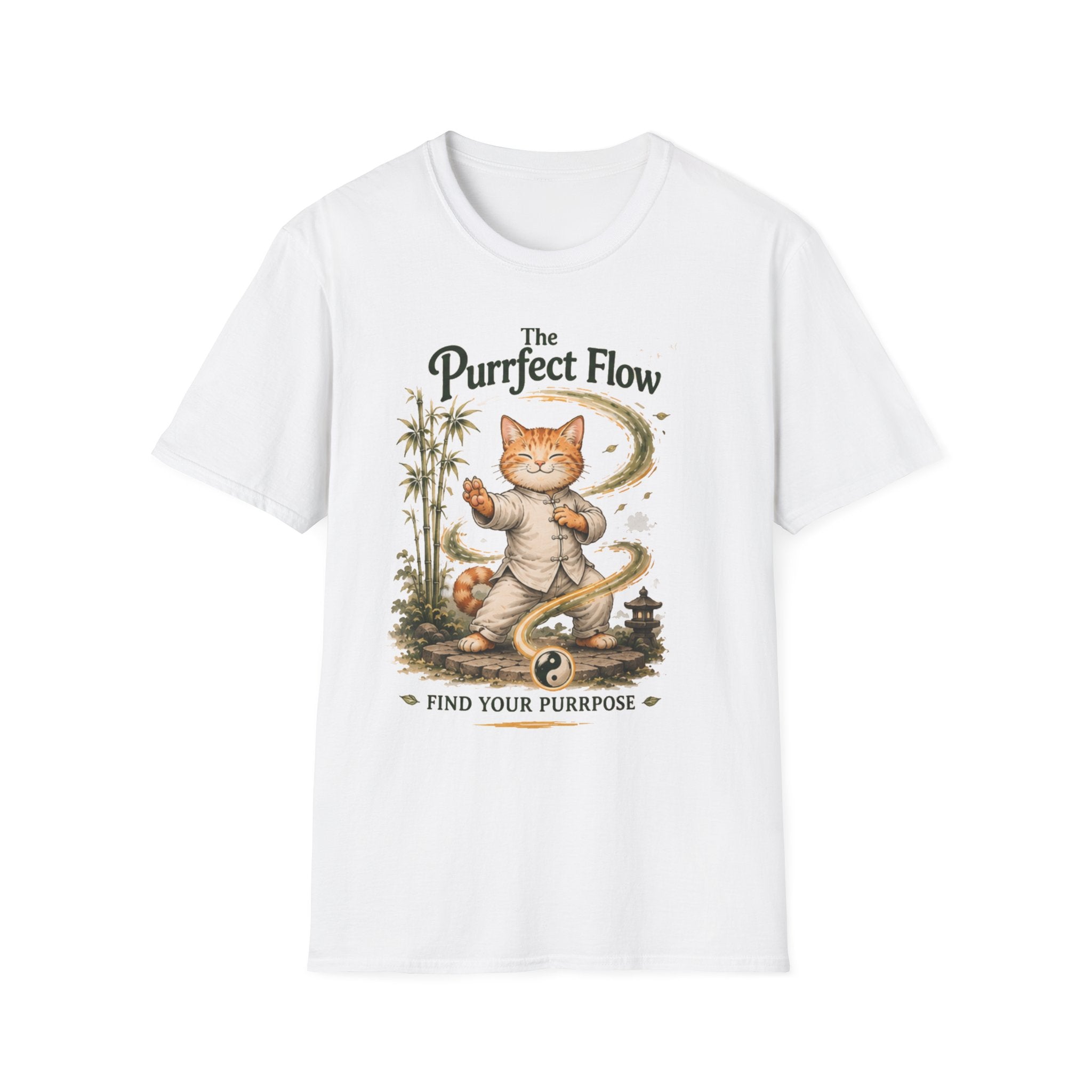 The Purrfect Flow Cat T-Shirt — Find Your Purrrpose Graphic Tee
