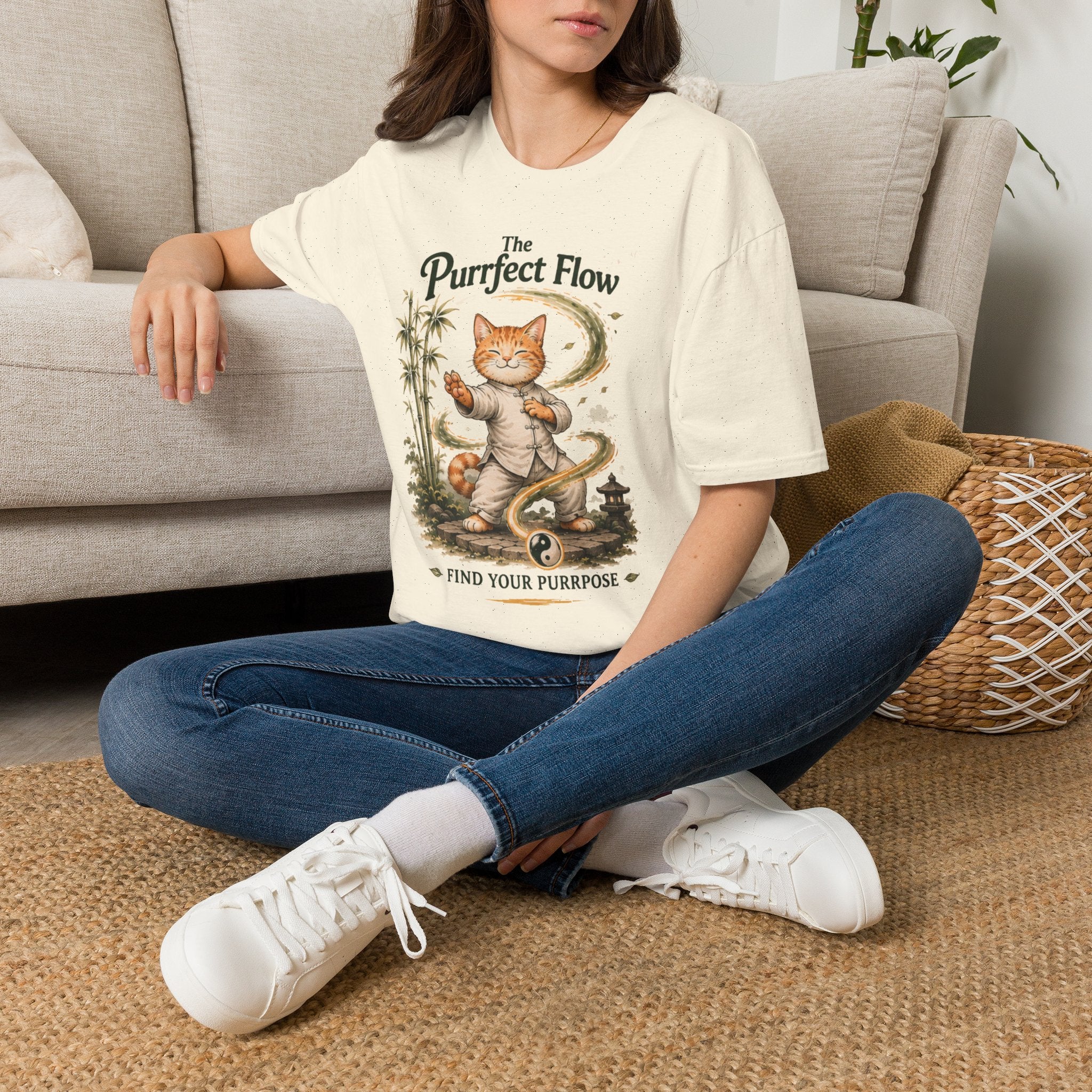 The Purrfect Flow Cat T-Shirt — Find Your Purrrpose Graphic Tee